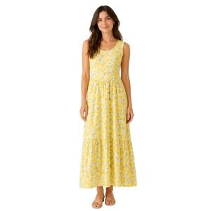 Lands' End Lemon Print Maxi Dress M Petite 10 Butter Yellow Dolce Vita Picnic